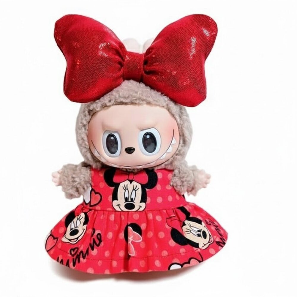 Labubu Disney Minnie Mouse Red Dress with Oversized Metallic Bow Outfit